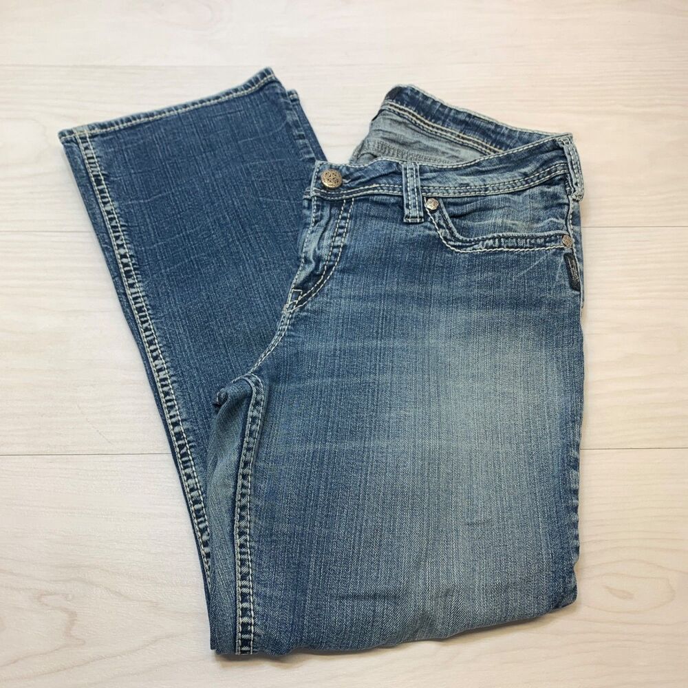 Silver Women's Western Glove Works Jeans Distressed Mid Rise‎ Sz 16 31 Aiko Boot